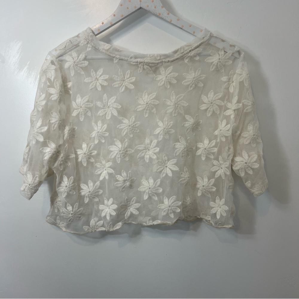 Daisy sheer cropped tee with embroidery size 2X (runs small) see measurements - Picture 6 of 11